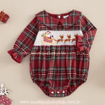 Body Bebê Xadrez Bordado Papai Noel e Renas - Boutique Baby kids