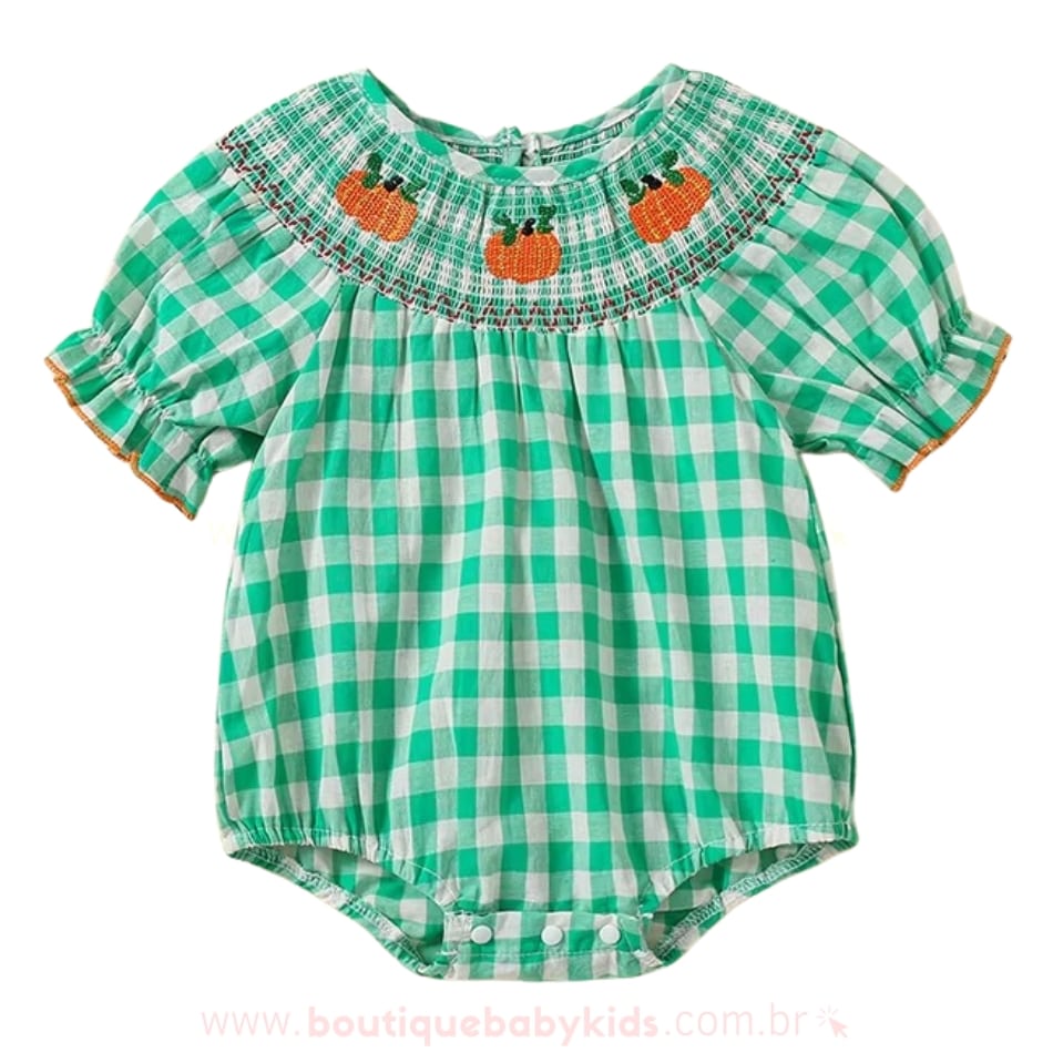 Body Bebê Xadrez com Bordado de Abóbora - Boutique Baby Kids