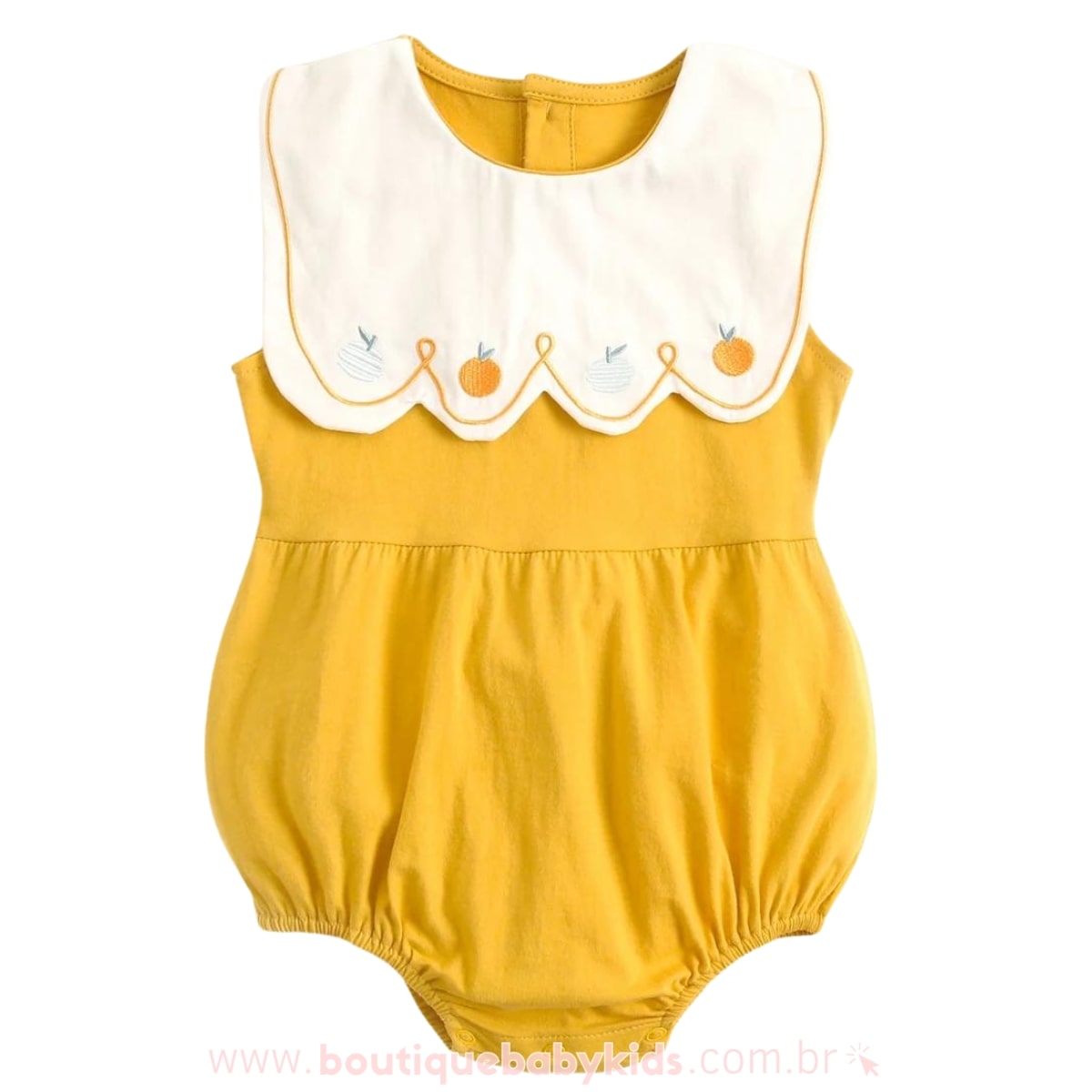 Body Bebê com Bordado de Frutinhas Amarelo - Boutique Baby Kids 