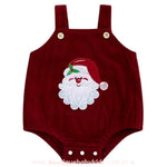Body Bebê Jardineira Bordado Papai Noel Veludo Cotelê Vermelho - Frete Grátis 