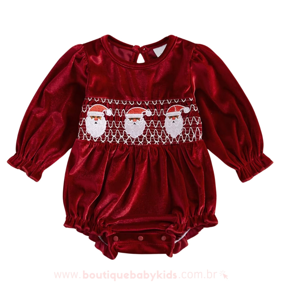 Body Bebê Natalino de Veludo Papai Noel Bordado - Boutique Baby Kids