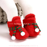 Botinha Bebê Natalina Cachecol com Pompons Vermelho - Boutique Baby Kids 