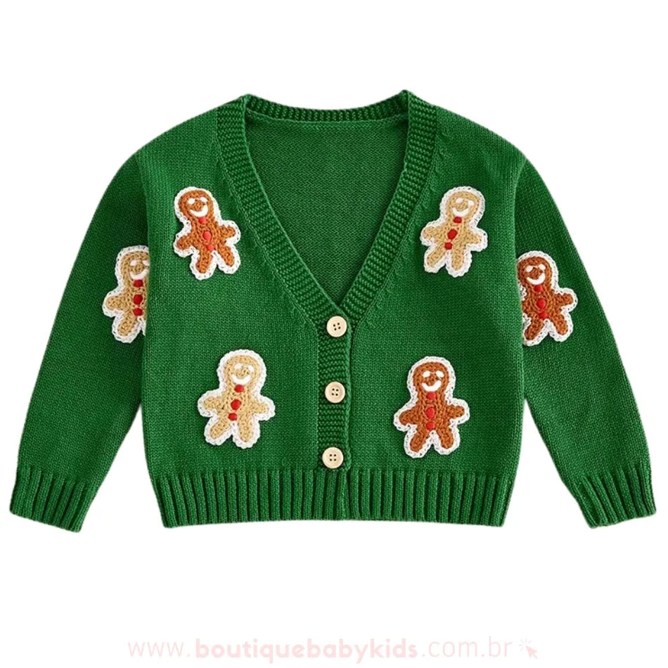 Cardigan Infantil Tricot Natalino Biscoito de Gengibre Verde - Boutique Baby Kids