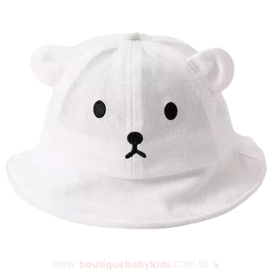 Chapéu de Praia Bebê Ursinho Aconchego Proteção Solar Branco - Boutique Baby Kids