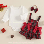 Conjunto Bebê Estampa Xadrez Body Salopete e Faixa - Boutique Baby Kids