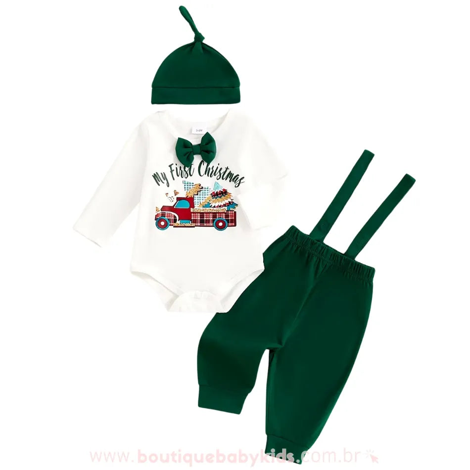 Conjunto Bebê Meu Primeiro Natal com Suspensório - Boutique Baby Kids