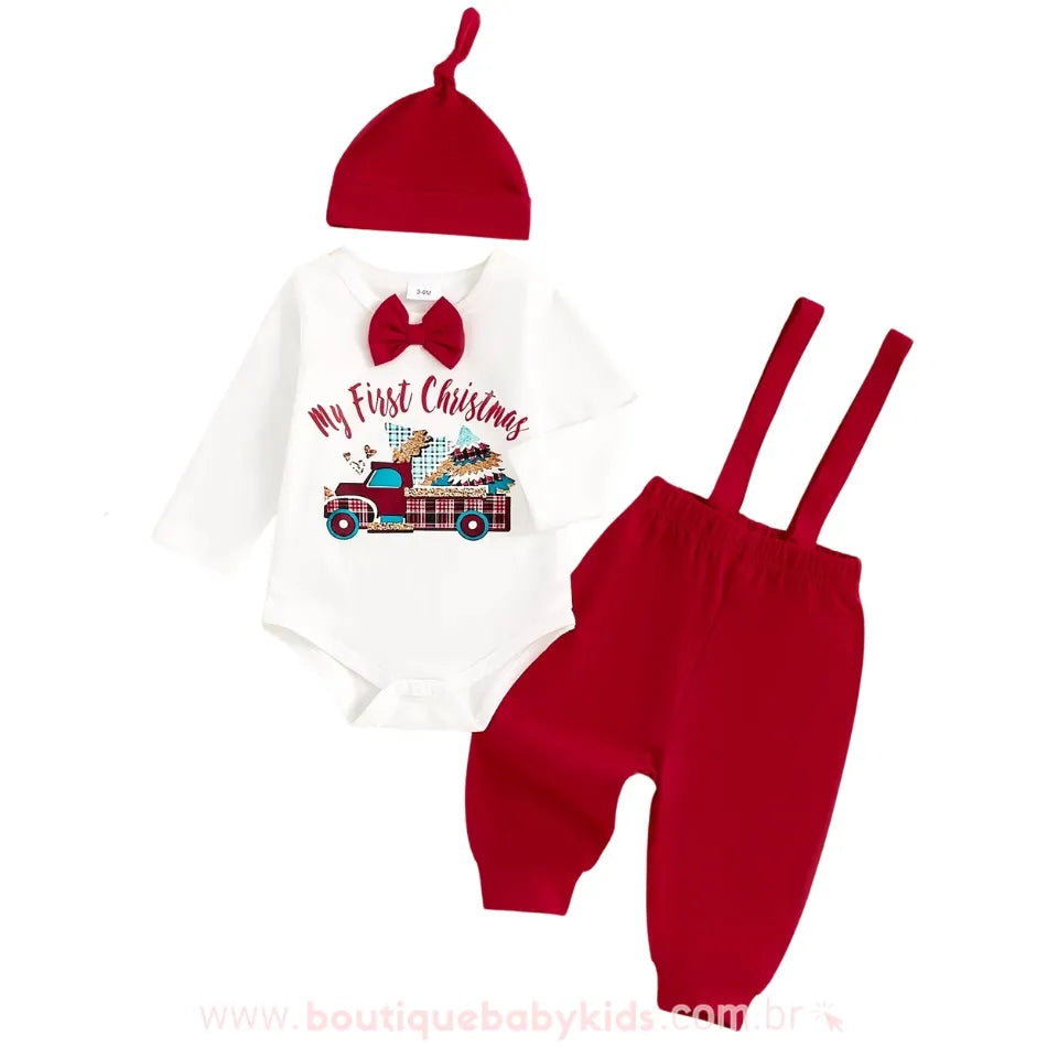 Conjunto Bebê Meu Primeiro Natal com Suspensório - Boutique Baby Kids