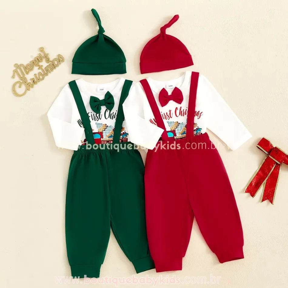Conjunto Bebê Meu Primeiro Natal com Suspensório - Boutique Baby Kids