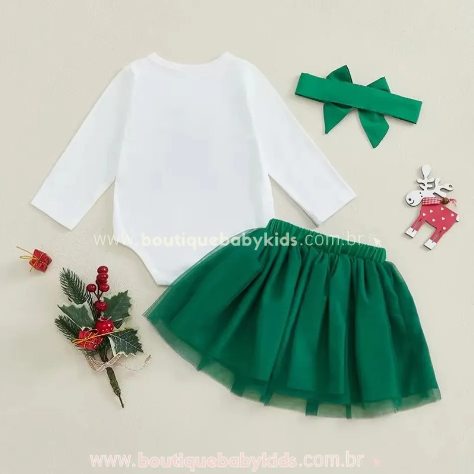 Conjunto Bebê Temático Árvore de Natal com Faixa