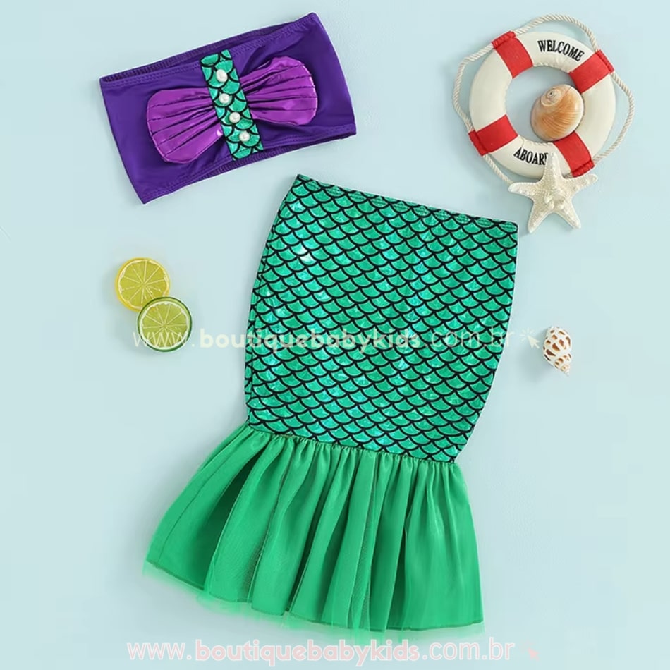 Conjunto Infantil Fantasia Princesa pequena Sereia Ariel - Boutique Baby Kids