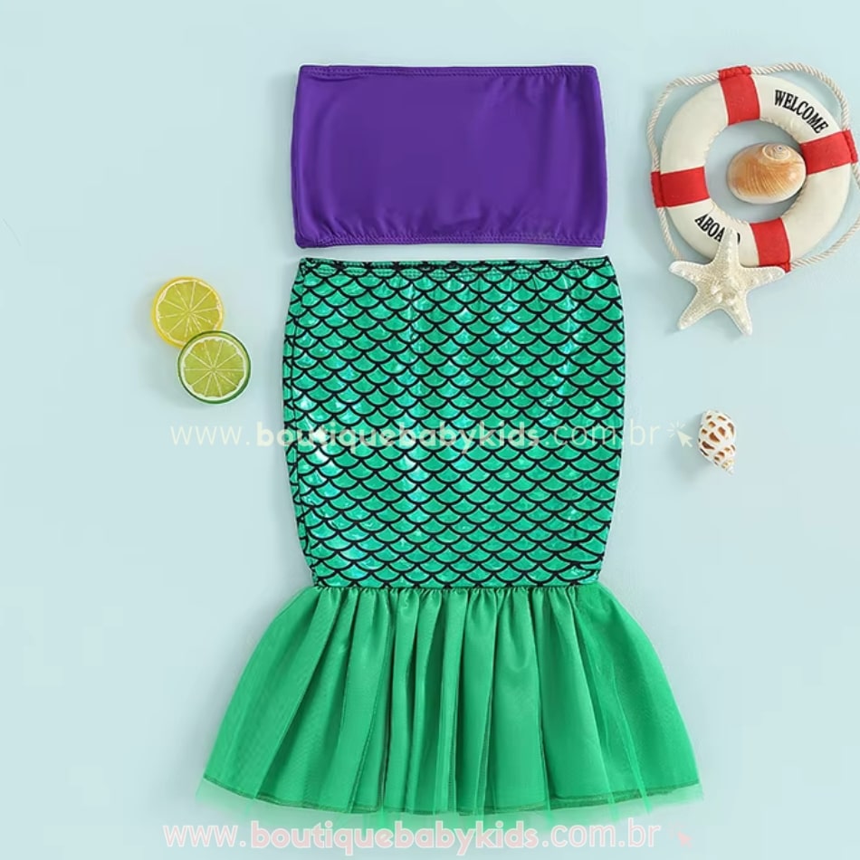Conjunto Infantil Fantasia Pequena Sereia Ariel