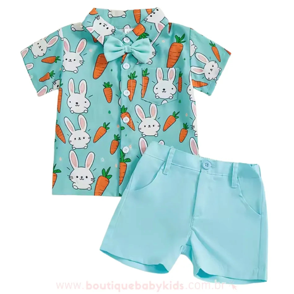 Conjunto Infantil Temático Páscoa Coelhinho Charmoso Azul - Boutique Baby Kids