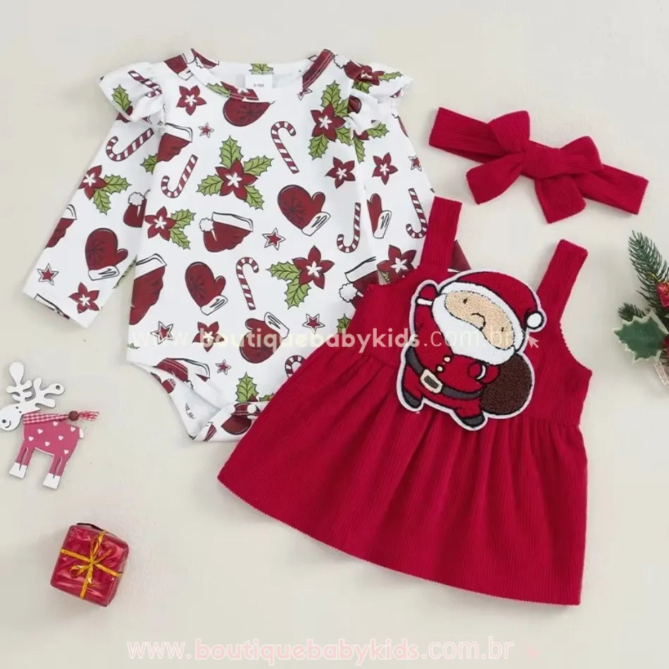 Conjunto Bebê Temático Natalino Papai Noel com Faixa - Boutique Baby Kids