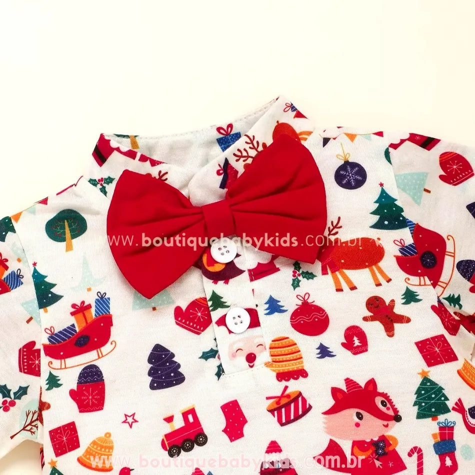 Body Bebê Estampa Natalina com Gravata