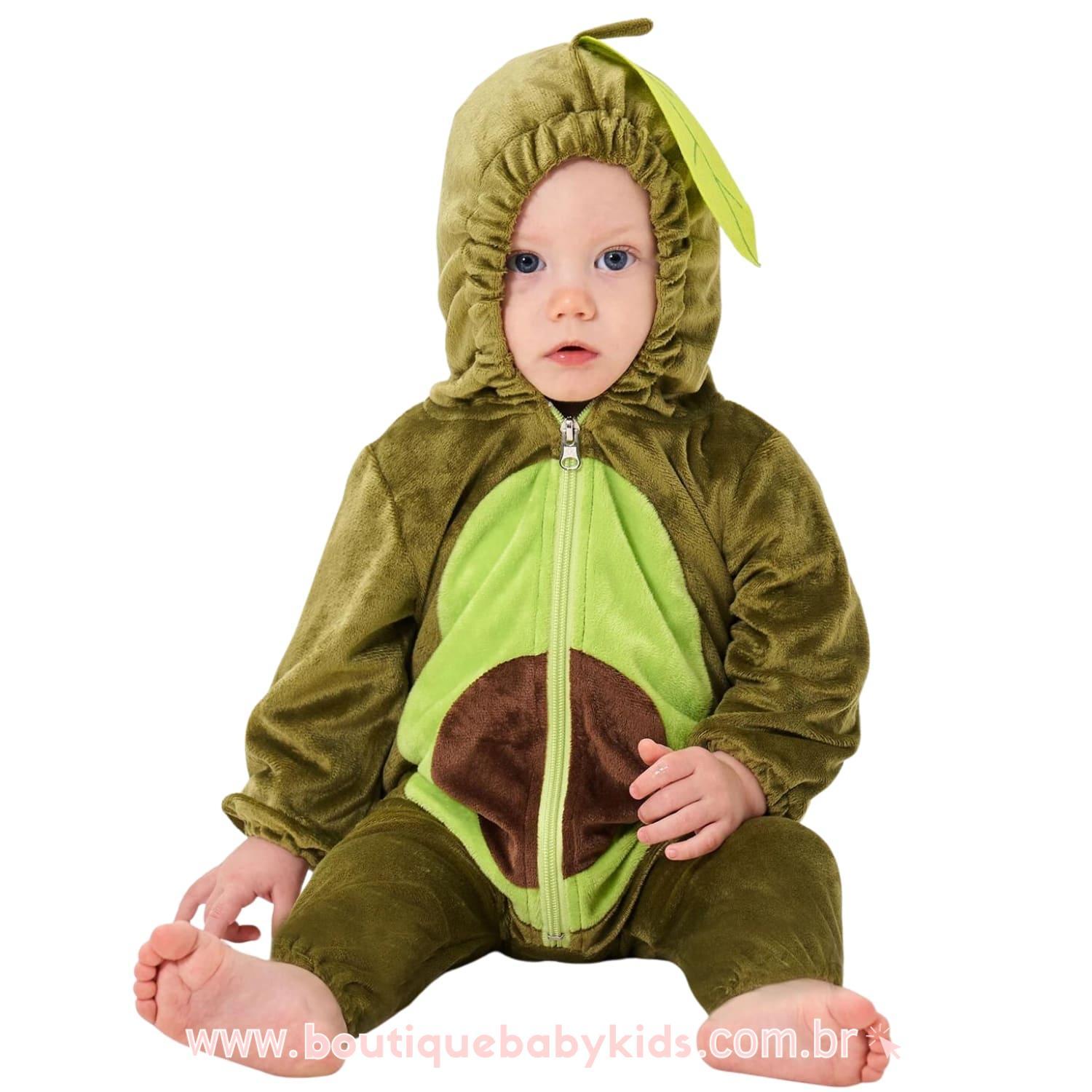 Macacão Bebê Fantasia Abacate Manga Longa Mesversário - Boutique Baby Kids 