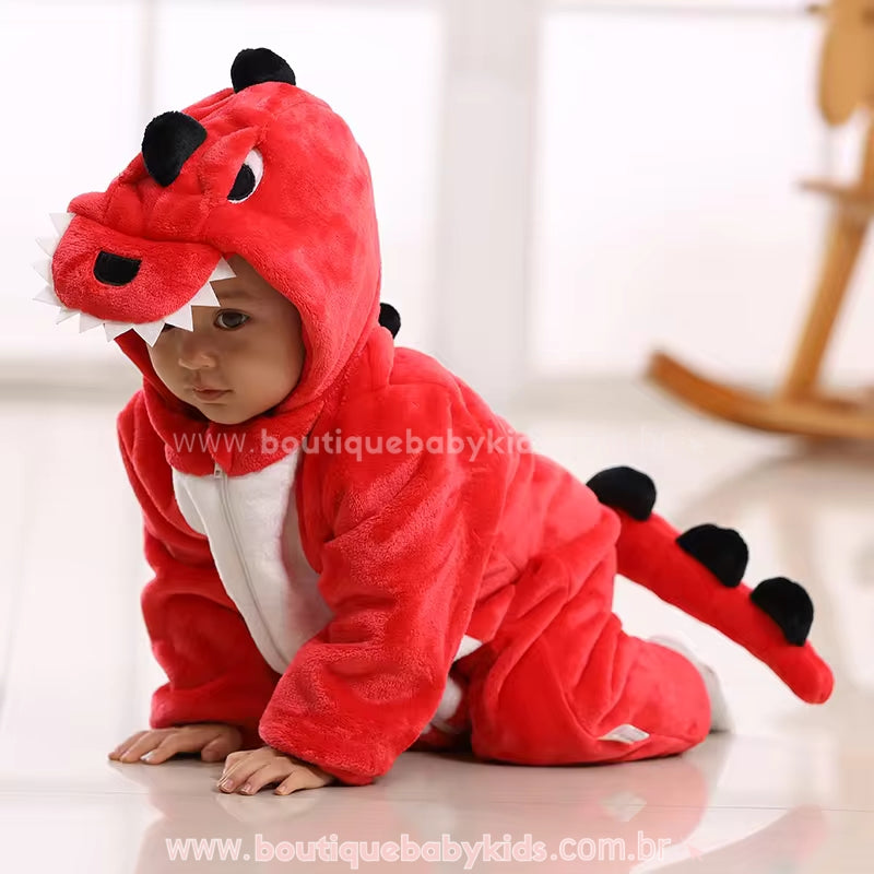Macacão Bebê Fantasia Bichinho Dinossauro Vermelho - Boutique Baby Kids 