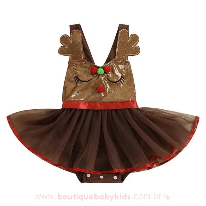 Body Bebê Fantasia Rena de Natal com Tule - Boutique Baby Kids