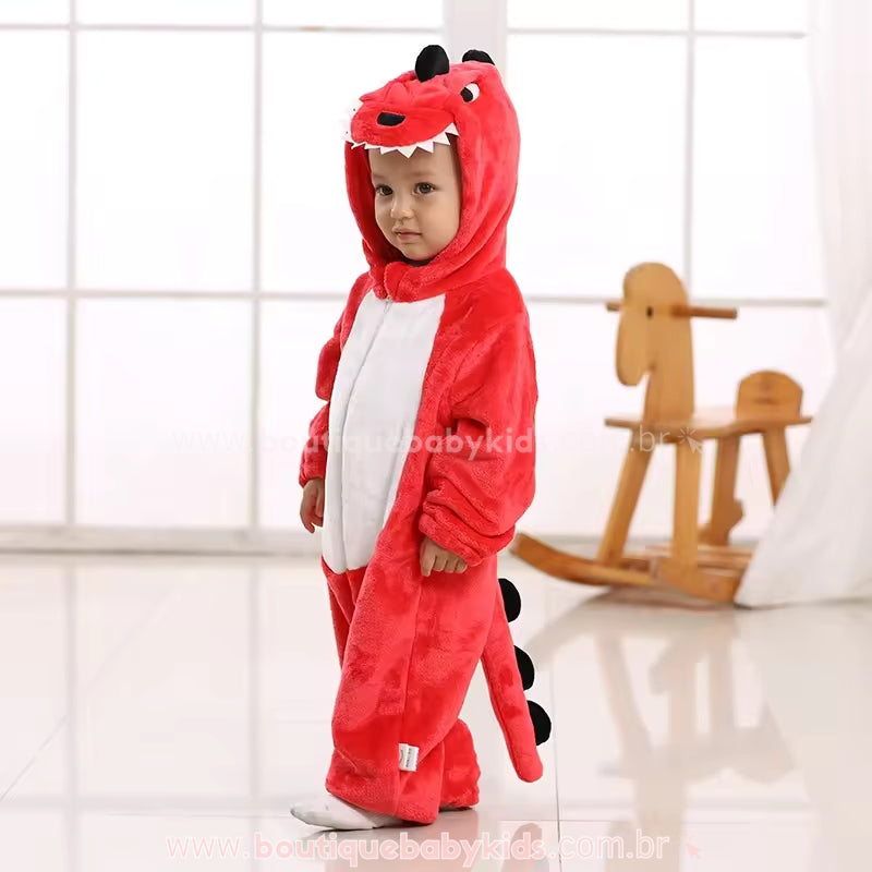 Macacão Bebê Fantasia Bichinho Dinossauro Vermelho - Boutique Baby Kids 