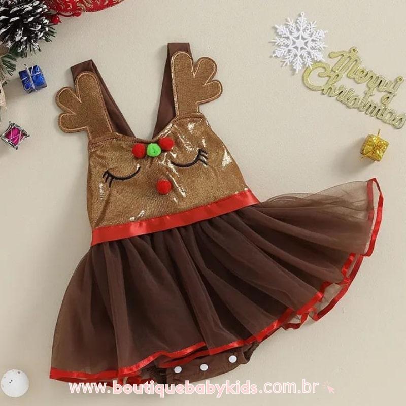 Body Bebê Fantasia Rena de Natal com Tule - Boutique Baby Kids