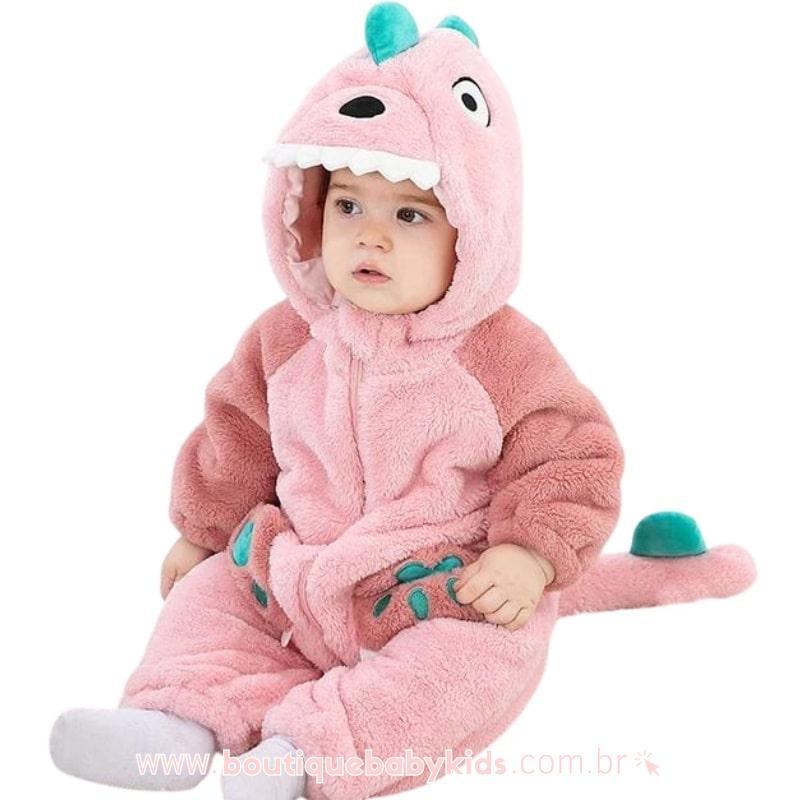 Macacão Bebê Fantasia Bichinho Dinossaura Rosa - Boutique Baby Kids 