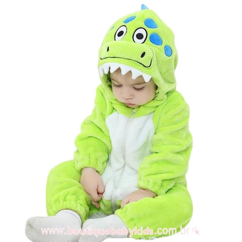 Macacão Bebê Fantasia Bichinho Dinossauro Verde - Boutique Baby Kids