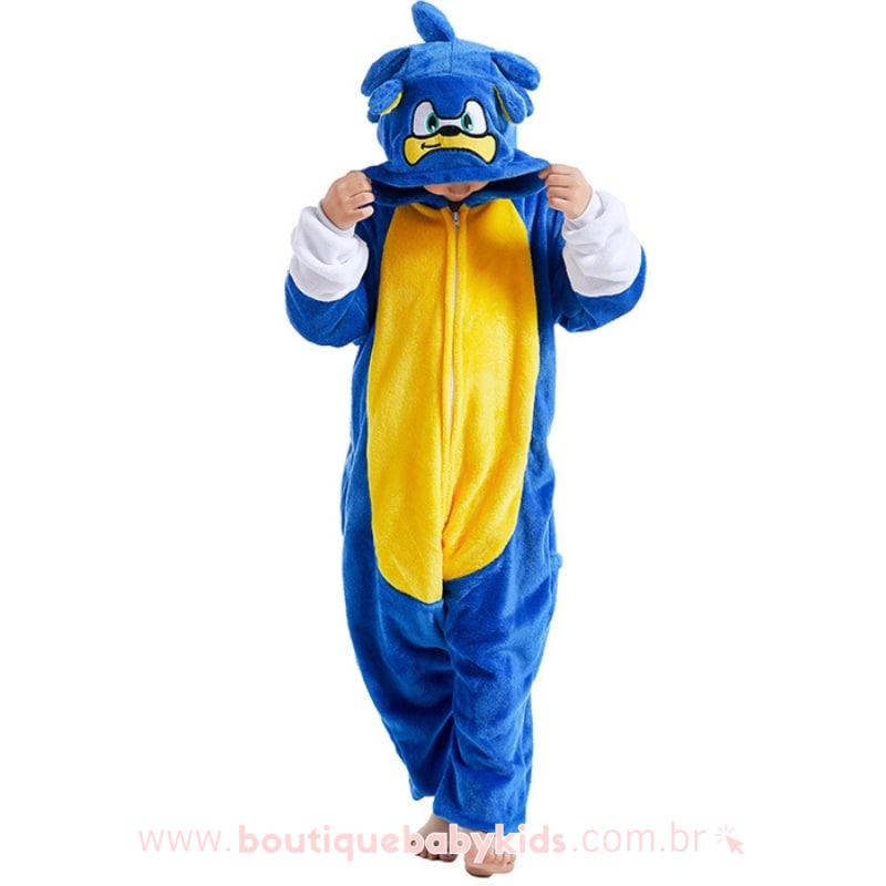 Macacão Pijama Infantil Fantasia Sonic Azul - Boutique Baby Kids