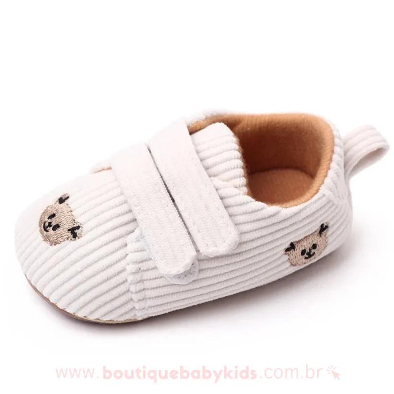 Tênis Bebê Primeiros Passos Ursinho Veludo Cotelê Branco - Boutique Baby Kids 