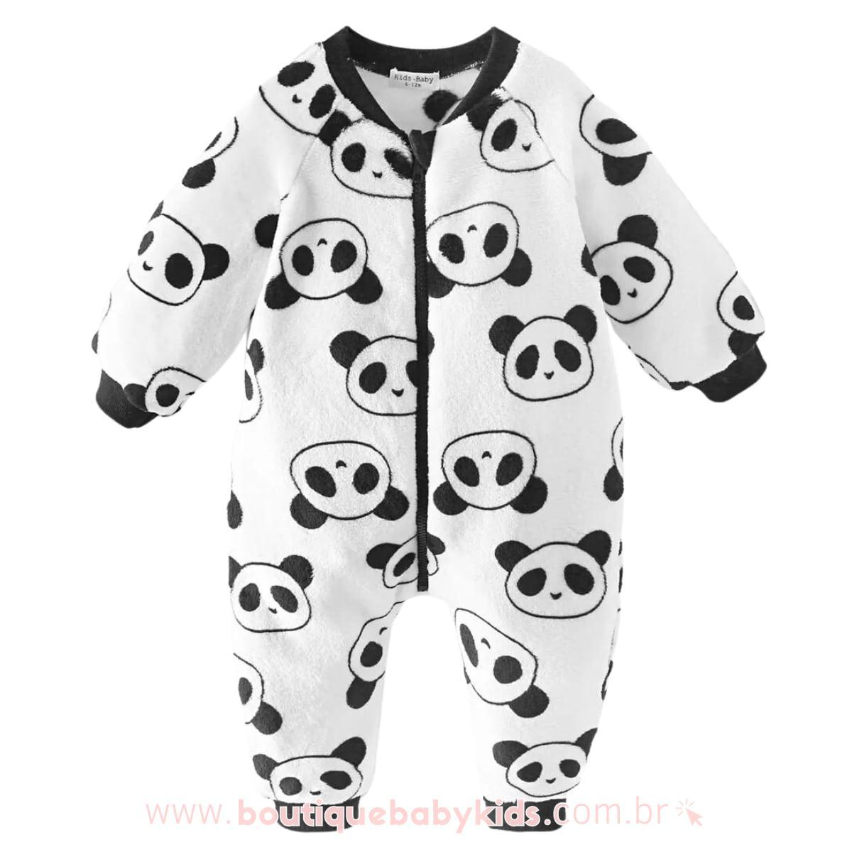 Macacão Bebê Fleece Estampa Pandinhas - Boutique Baby Kids