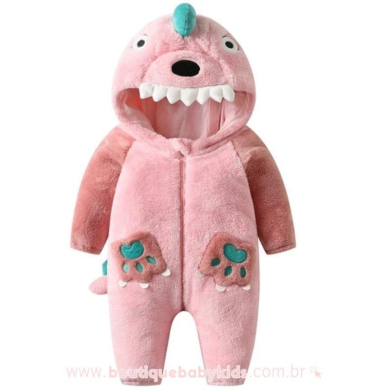 Macacão Bebê Fantasia Bichinho Dinossaura Rosa - Boutique Baby Kids 