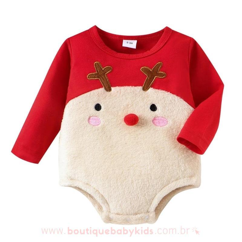 Body Bebê Rena de Natal Manga Longa Vermelho - Boutique Baby Kids