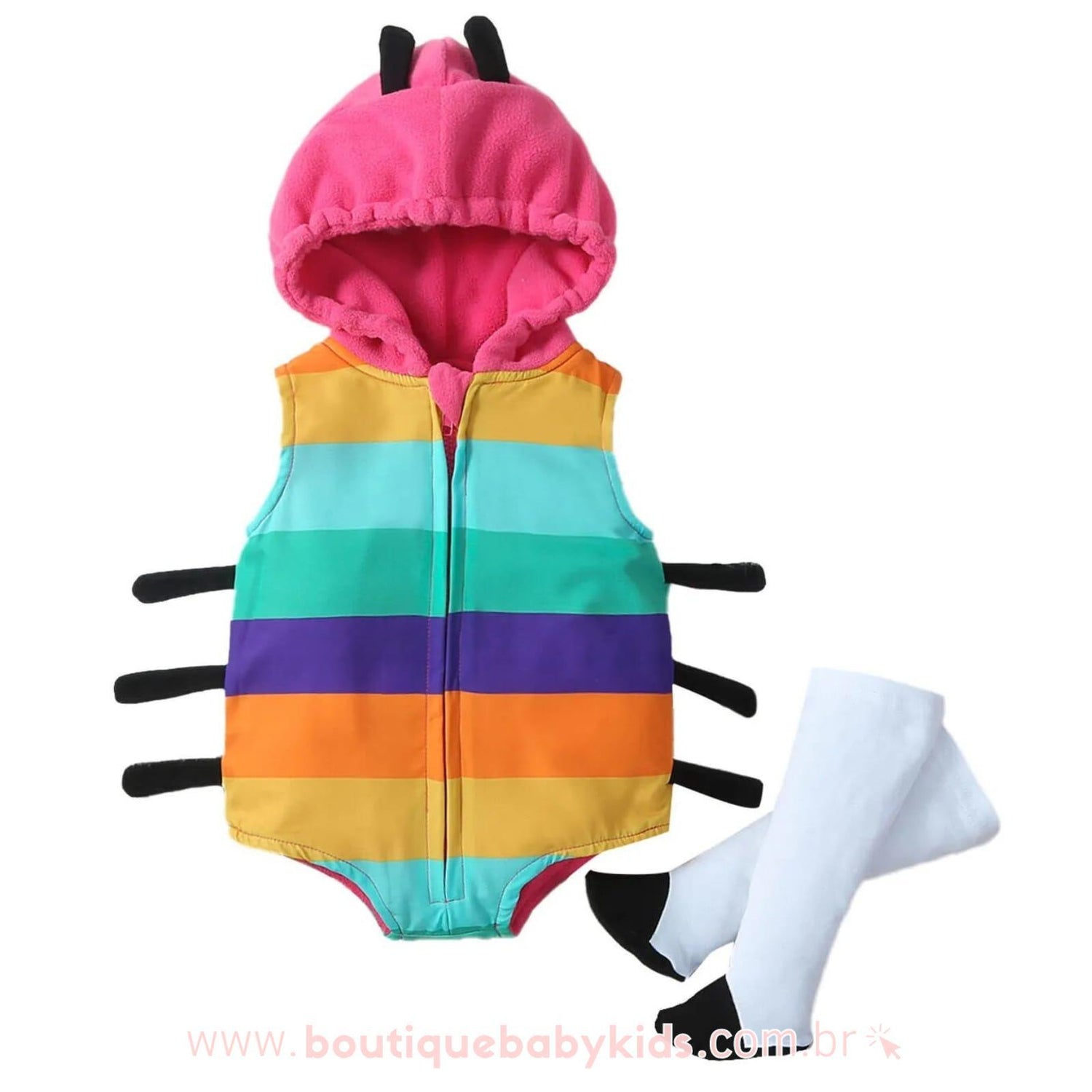 Body Bebê Fantasia Joaninha Multicor com Meia - Boutique Baby Kids