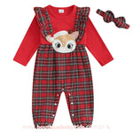 Macacão Bebê Rena Xadrez com Faixa Vermelho - Boutique Baby Kids