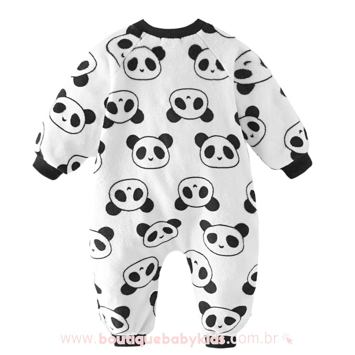 Macacão Bebê Fleece Estampa Pandinhas - Boutique Baby Kids