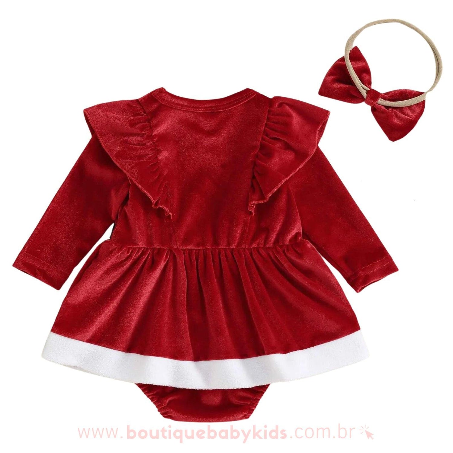 Vestido Bebê Fantasia Mamãe Noel com Faixa