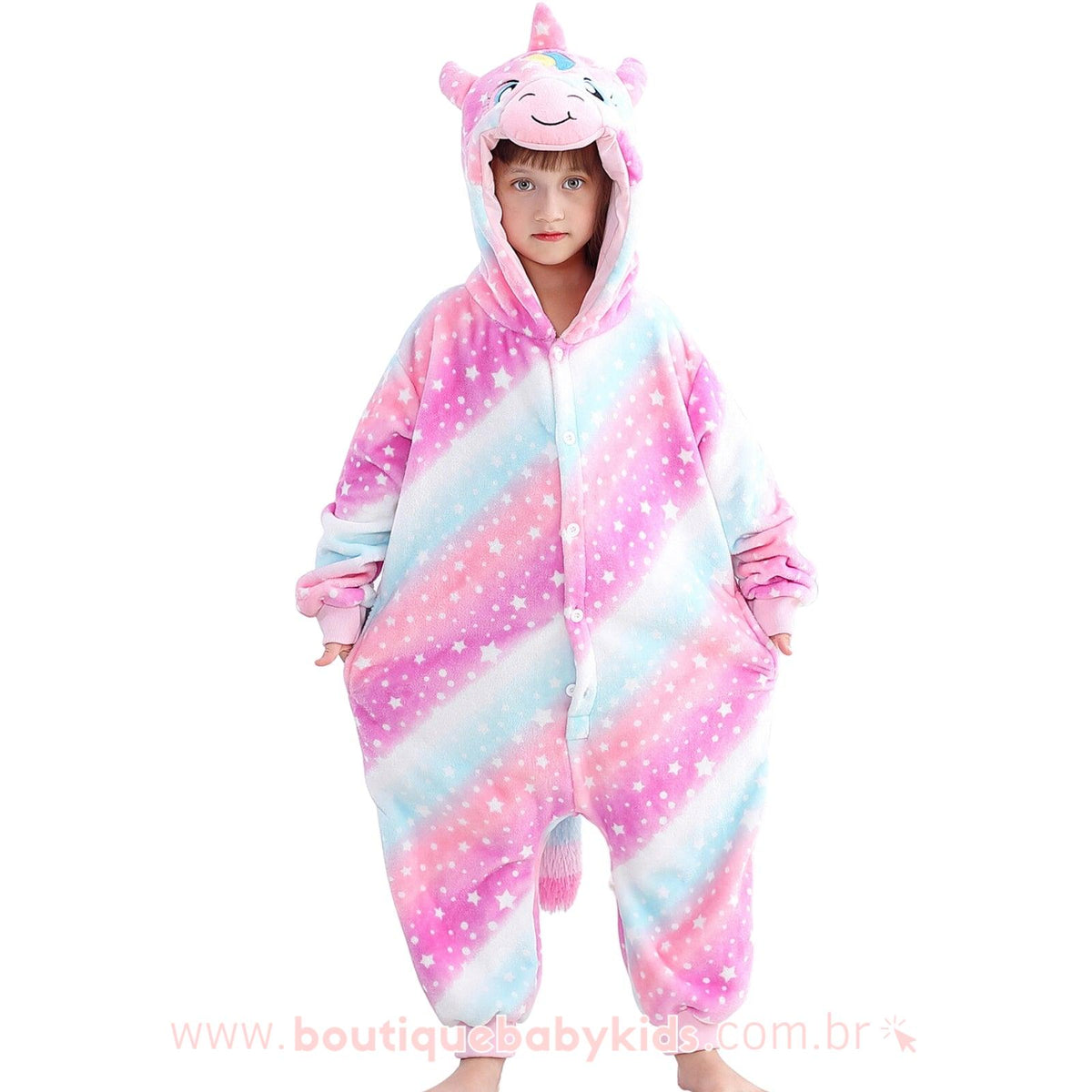 Macacão Pijama Infantil Fantasia Unicórnio Estrelado Multicor -  Boutique Baby Kids