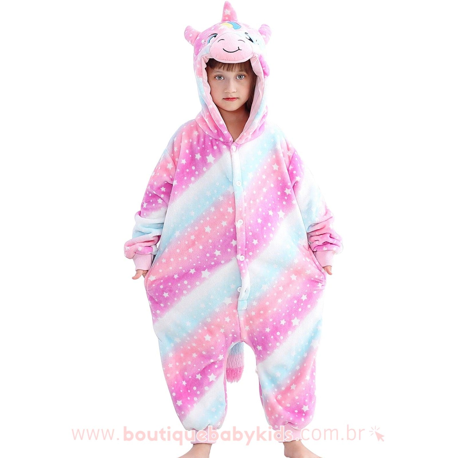 Macacão Pijama Infantil Fantasia Unicórnio Estrelado Multicor -  Boutique Baby Kids