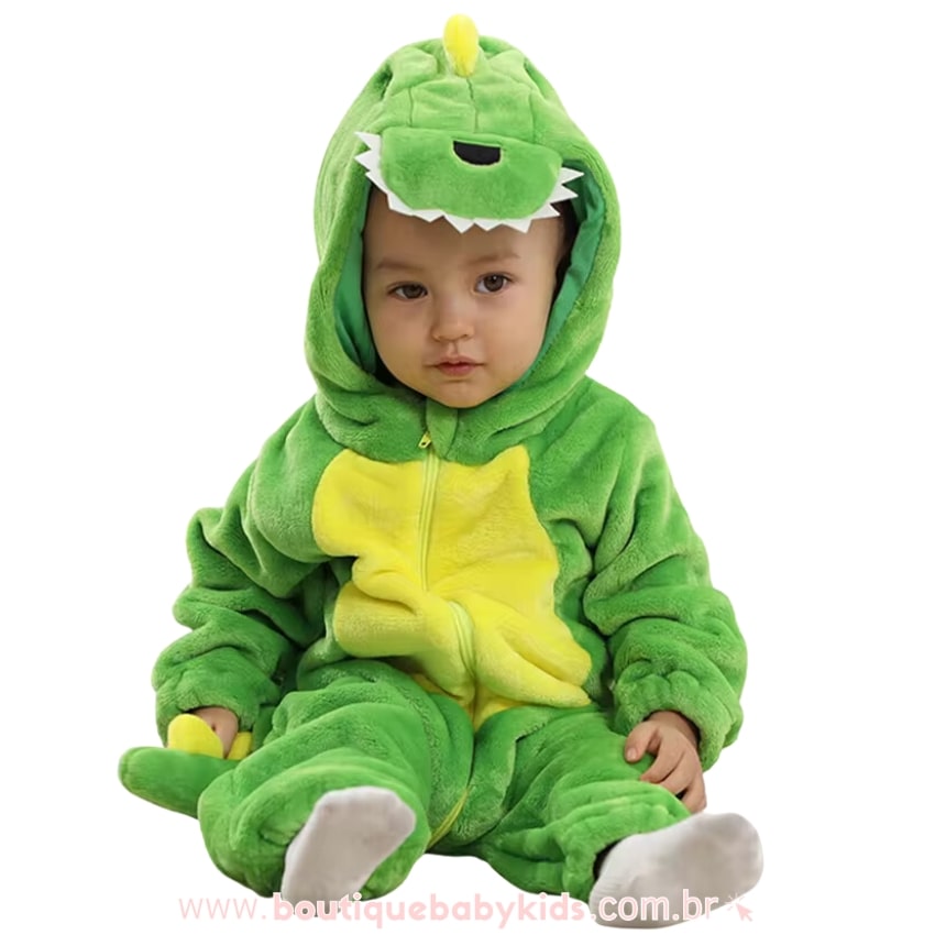 Macacão Bebê Fantasia Bichinho Dinossauro Verde - Boutique Baby Kids 