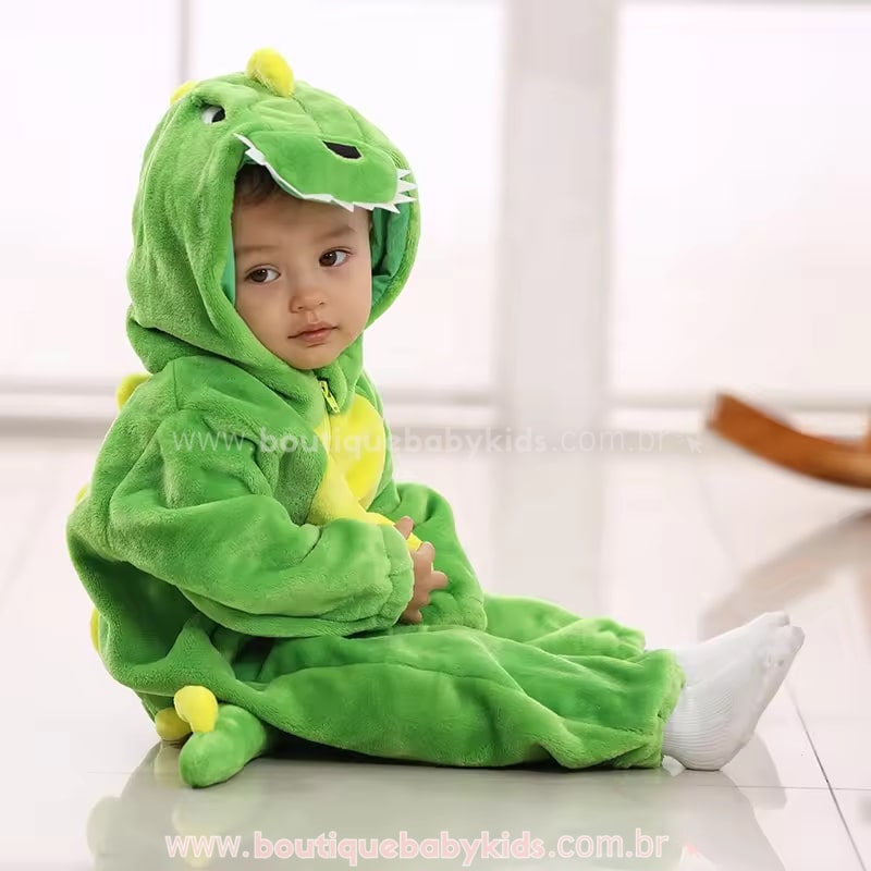 Macacão Bebê Fantasia Bichinho Dinossauro Verde - Boutique Baby Kids 