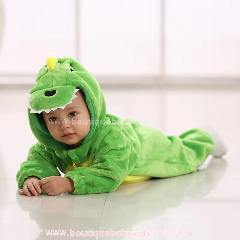 Macacão Bebê Fantasia Bichinho Dinossauro Verde - Boutique Baby Kids 