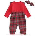 Macacão Bebê Rena Xadrez com Faixa Vermelho - Boutique Baby Kids