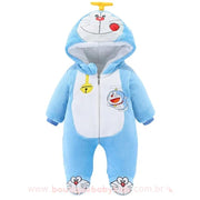 Macacão Bebê Fantasia Doraemon Forrado com Pezinho Azul - Boutique Baby Kids