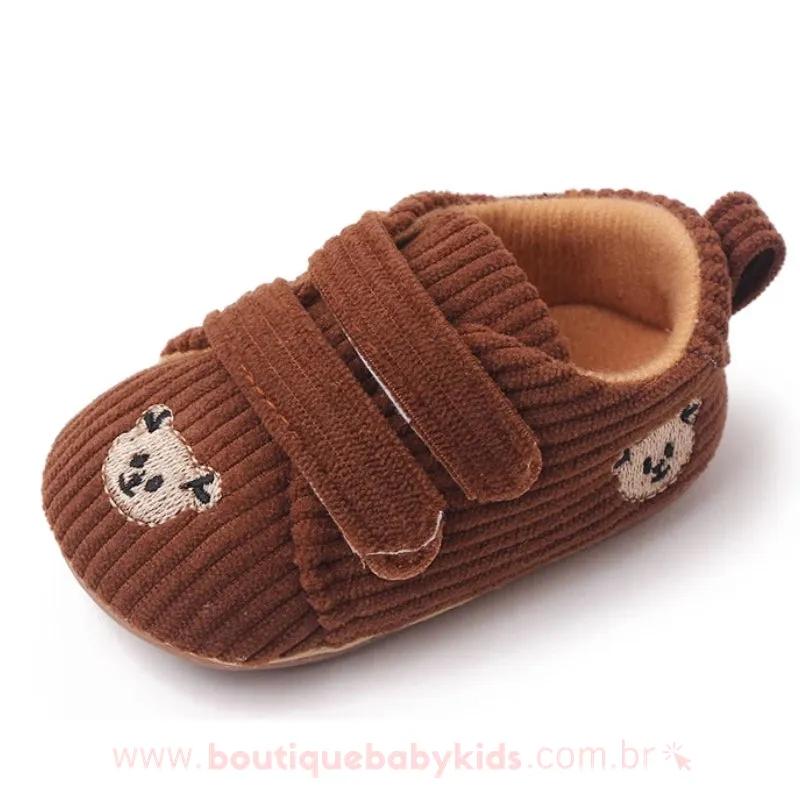 Tênis Bebê Primeiros Passos Ursinho Veludo Cotelê Marrom - Boutique Baby Kids 