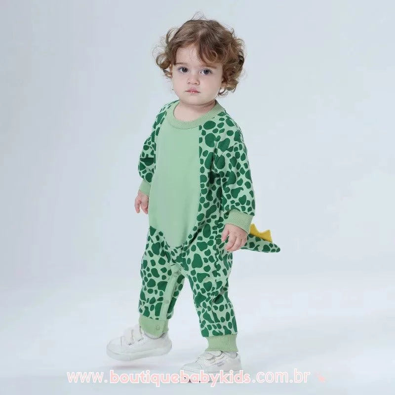 Macacão Bebê Fantasia Dino com Cauda 3D Verde - Boutique Baby Kids