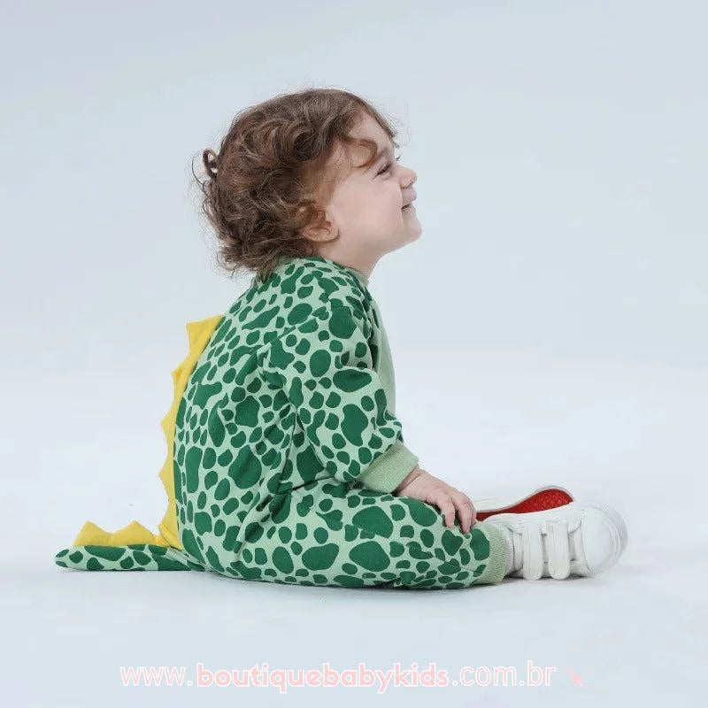 Macacão Bebê Fantasia Dino com Cauda 3D Verde - Boutique Baby Kids