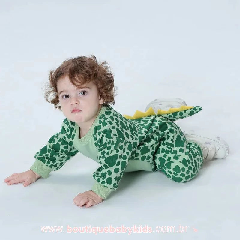 Macacão Bebê Fantasia Dino com Cauda 3D Verde - Boutique Baby Kids