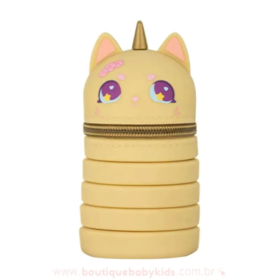 Estojo Escolar de Silicone Retrátil Gatocórnio Bege - Boutique Baby Kids