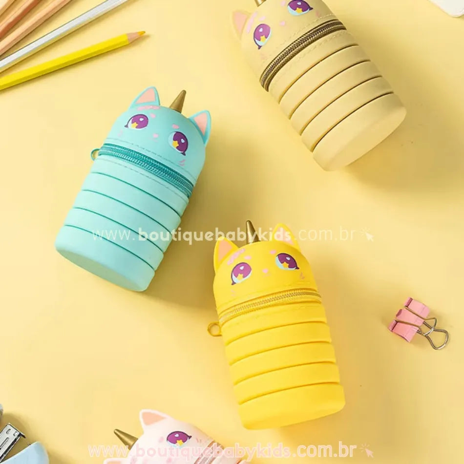 Estojo Escolar de Silicone Retrátil Gatocórnio - Boutique Baby Kids