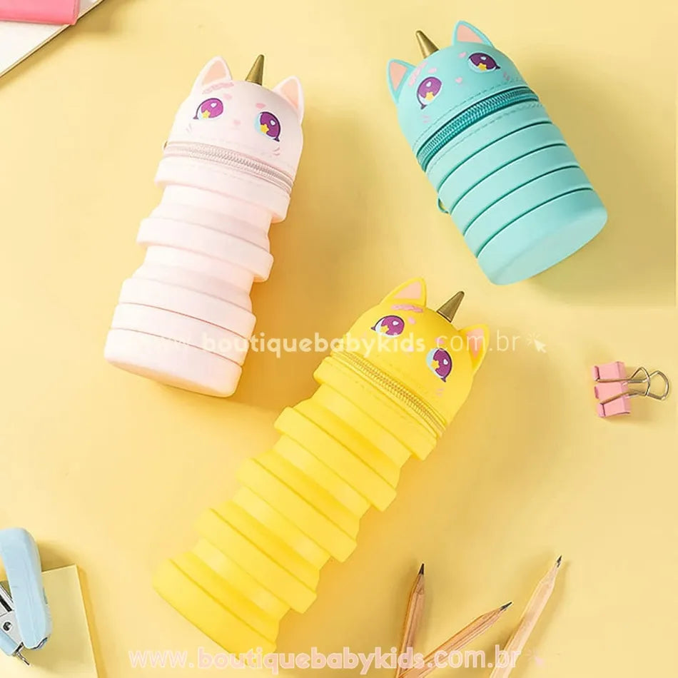 Estojo Escolar de Silicone Retrátil Gatocórnio - Boutique Baby Kids