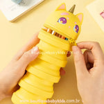 Estojo Escolar de Silicone Retrátil Gatocórnio Amarelo - Boutique Baby Kids