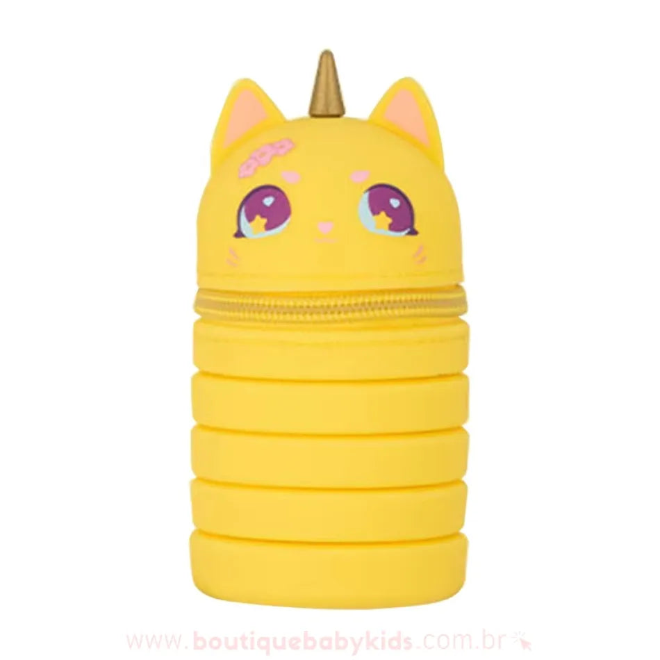 Estojo Escolar de Silicone Retrátil Gatocórnio Amarelo - Boutique Baby Kids
